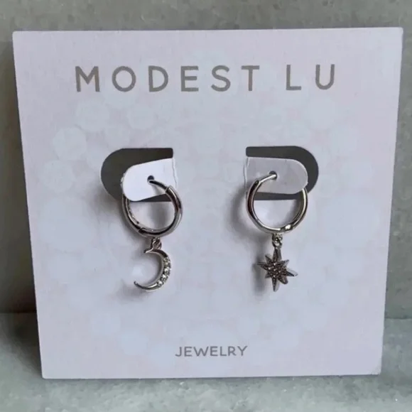 COPY - Sterling Silver Crystal Moon Star Hoop Huggie Earrings - Picture 3 of 3